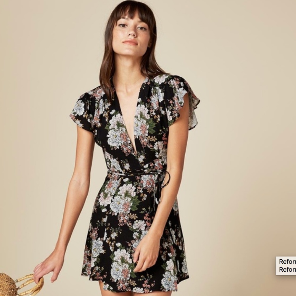 Reformation black floral samba dress